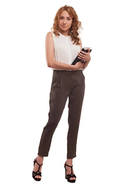 Businesswoman with book in her hand — Stock Photo, Image