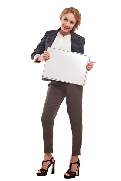 Businesswoman holding a banner — Stock Photo, Image