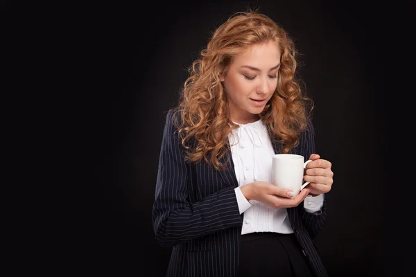 Woman drinking coffee with cup — Stock Photo, Image