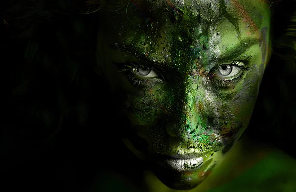 Portrait of painted green girl — Stock Photo, Image