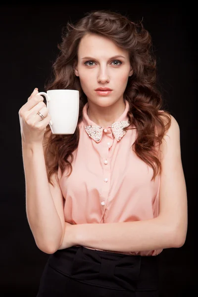 Beautiful Girl Drinking Tea or Coffee — Stock Photo, Image