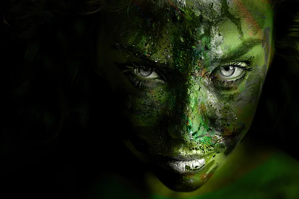 Portrait of painted green girl — Stock Photo, Image
