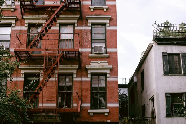 Typical Facades New York City Brown Brick Houses Nyc Usa — 图库照片