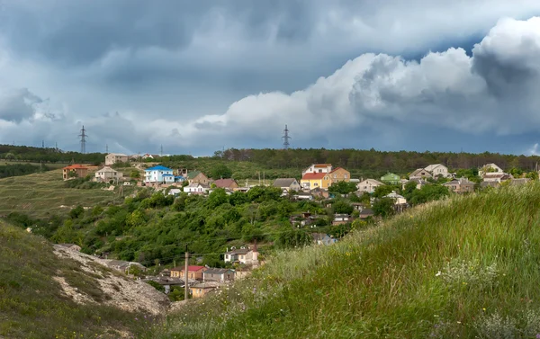 A line of electricity transmission is in the district of settlem — Stock Photo, Image