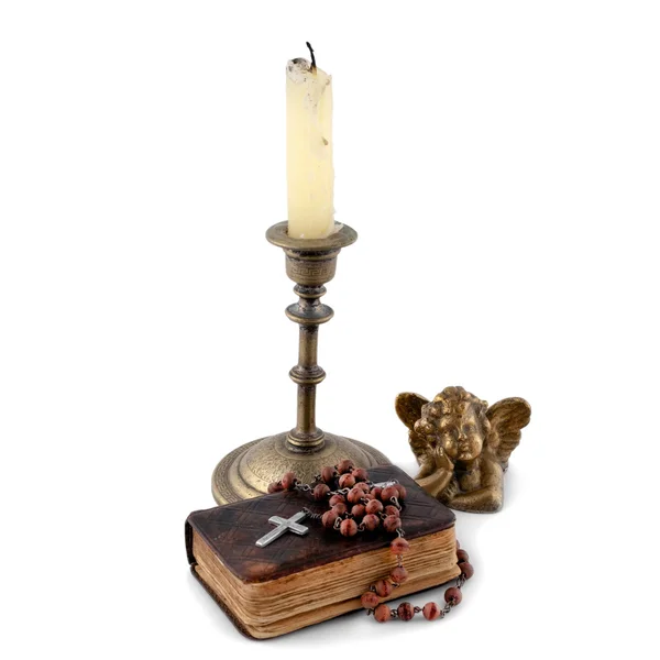 Biblia z koralików, anioł i świece 5 — Zdjęcie stockowe