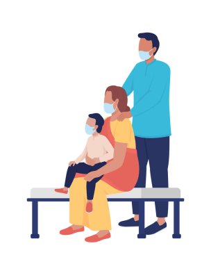 Aile beklemesi yarı düz renk vektör karakterler. Poz figürleri. Beyazın üstüne tüm vücudu olan insanlar. Doktor grafik tasarım ve animasyon için izole edilmiş modern çizgi film stili illüstrasyonunu ziyaret edin