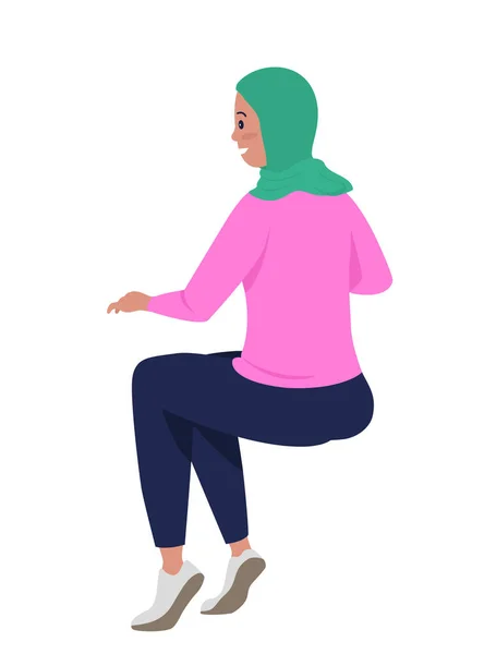 Mujer Sentada Feliz Semi Plana Color Vector Carácter Una Figura — Vector de stock