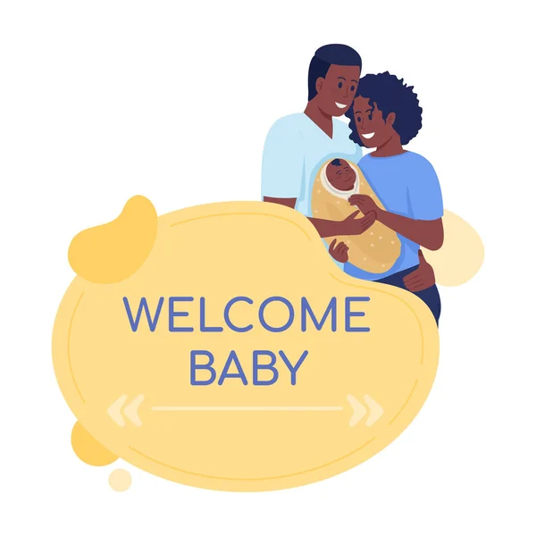 Bienvenue Boîte Devis Bébé Vecteur Avec Caractères Plats Joyeux Couple — Image vectorielle