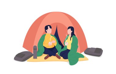 Bir çift kampçı yarı düz renk vektör karakterler. Poz figürleri. Beyazın üstüne tüm vücudu olan insanlar. Grafik tasarım ve animasyon için izole edilmiş modern çizgi film stili çizimlerini bir araya getirmek