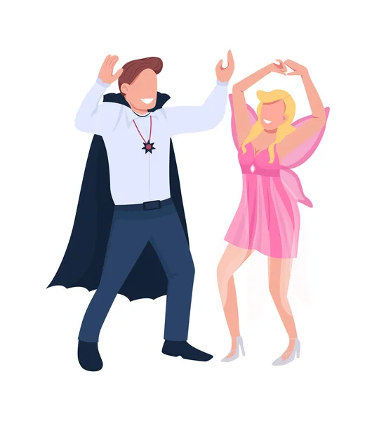 Pareja Trajes Bailando Caracteres Vectoriales Color Semi Plano Figura Dinámica — Vector de stock