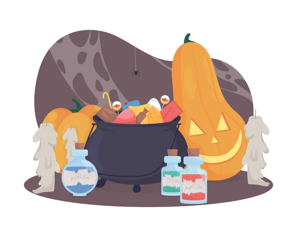 Kompozycja Halloween Wektor Izolowane Ilustracji Magiczne Przedmioty Latarnia Jacka Uroczysty — Wektor stockowy
