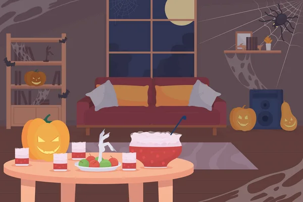 Cadılar Bayramı Oturma Odası Düz Renk Vektör Çizimi Sonbahar Sezonu — Stok Vektör