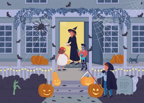 Illustration Vectorielle Couleur Plate Nuit Halloween Fête Trick Traiter Les — Image vectorielle