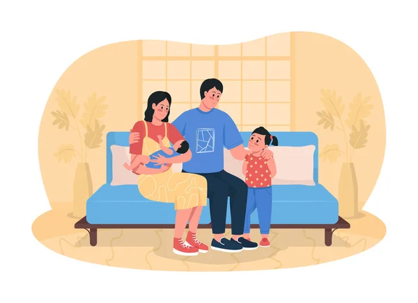 Lycklig Familj Vektor Isolerad Illustration Syster Träffa Lillebror Leende Föräldrar — Stock vektor
