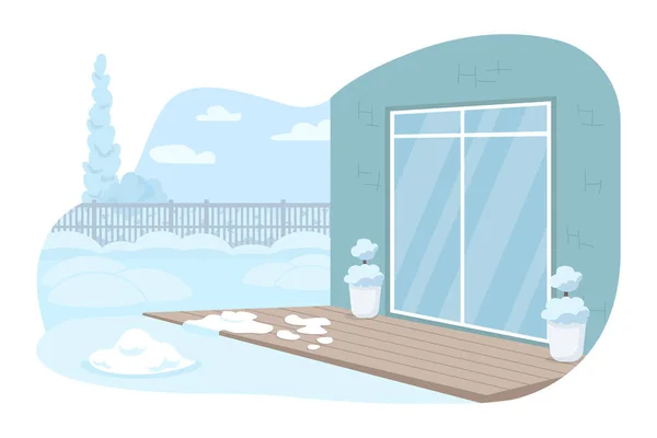 Illustration Isolée Vecteur Arrière Cour Hivernale Neige Sur Porche Maison — Image vectorielle
