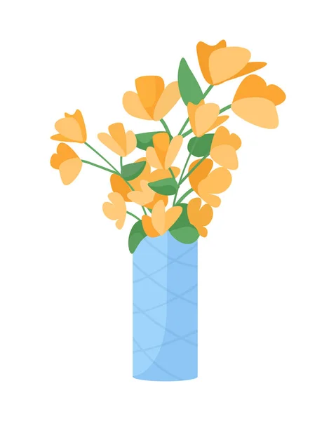 Τζάμια Αγγείο Κεραμική Ανθισμένα Λουλούδια Ημι Επίπεδη Χρώμα Διάνυσμα Αντικείμενο — Διανυσματικό Αρχείο