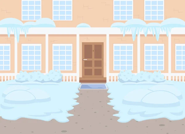 Зимняя Пригородная Иллюстрация Вектора Плоского Цвета Снег Лежит Пригородном Дворе — стоковый вектор