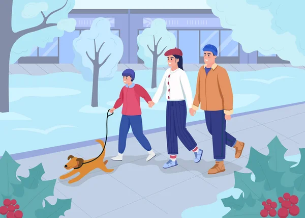 Promenade Hivernale Dans Parc Illustration Vectorielle Couleur Plate Activités Noël — Image vectorielle