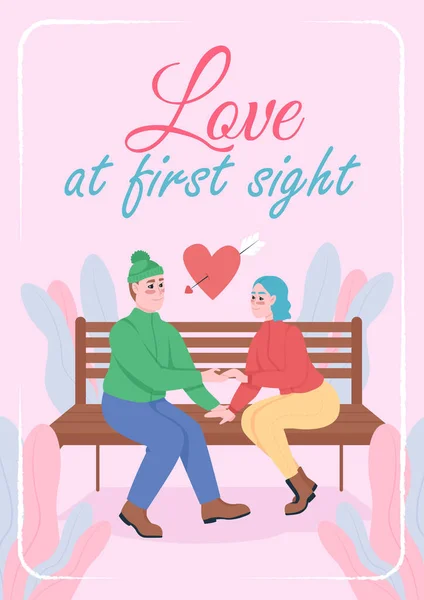 Dating Poster Flat Vector Template Romantic Relationship Couple Holding Hands — Stock Vector
