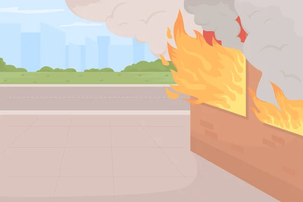Спалювання Будівлі Плоский Колір Векторні Ілюстрації Катастрофічна Пожежа Місті Структура — стоковий вектор