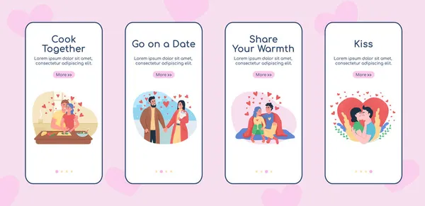 Dateren Onboarding Mobiele App Scherm Platte Vector Template Een Paar — Stockvector