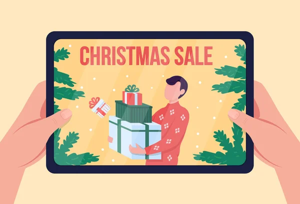 Venda Natal Ilustração Vetorial Cor Plana Comprando Presentes Presentes Temporada — Vetor de Stock