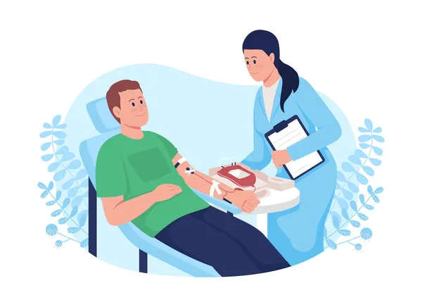 Doação Sangue Vetor Ilustração Isolada Homem Cadeira Transfusão Sangue Doador — Vetor de Stock