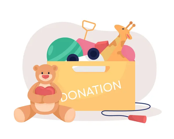 Caixa Doação Brinquedos Ilustração Isolada Vetorial Apoie Orfanato Dando Bonecas — Vetor de Stock