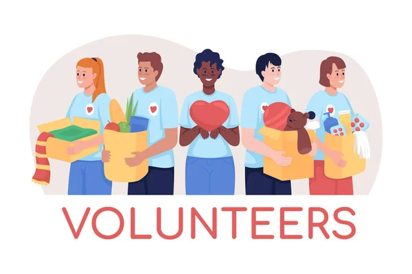 Voluntarios Vector Ilustración Aislada Contribuir Ayuda Humanitaria Sonriendo Hombre Mujer — Archivo Imágenes Vectoriales