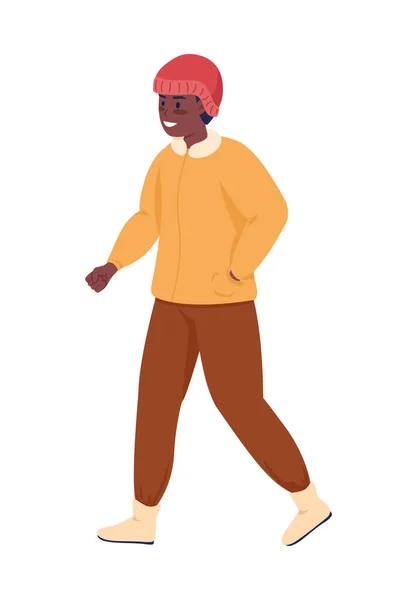 Happy Man Walking Semi Flat Color Vector Character Chodící Postava — Stockový vektor