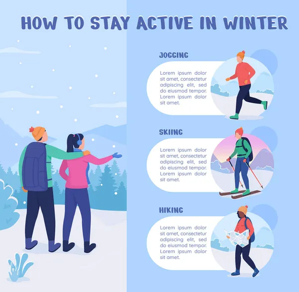 How Stay Active Winter Flat Color Vector Infographic Template Плакат — стоковый вектор