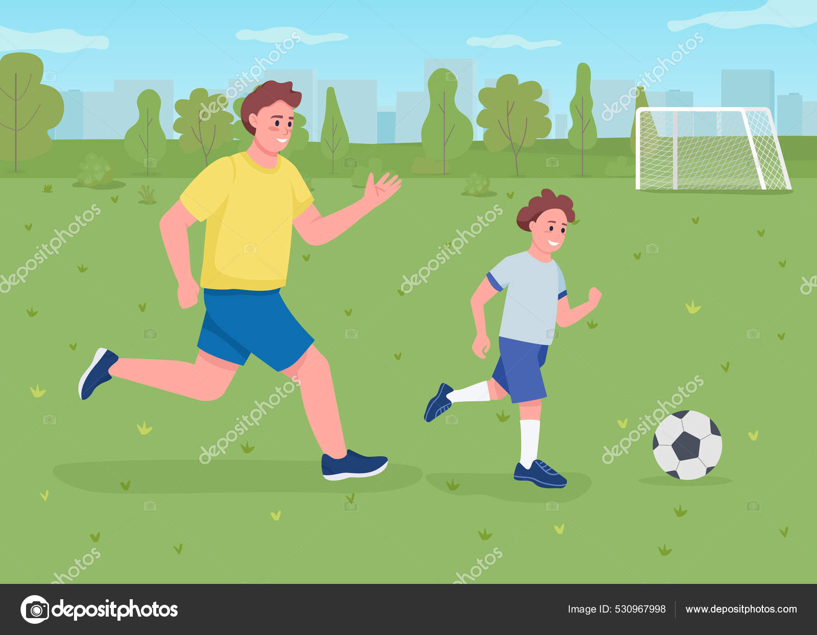 Meninos Jogando Bola De Futebol No Campo Ilustração do Vetor