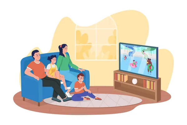 Assistindo Programa Entretenimento Vetor Isolado Ilustração Membros Família Sorridentes Sentados — Vetor de Stock