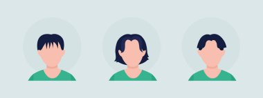 Farklı erkek saç stilleri, yarı düz renk vektör karakter avatar seti. Sıradan bir tarz. Ön taraftan portre. Grafik tasarım ve animasyon paketi için izole edilmiş modern çizgi film stili çizimi
