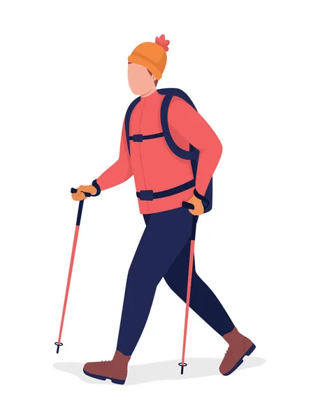 Hombre Nordic Walk Semi Flat Color Vector Character Una Figura — Vector de stock