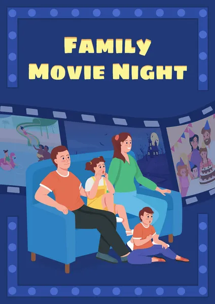 Família Filme Noite Poster Modelo Vetorial Plana Actividade Ligação Brochura — Vetor de Stock