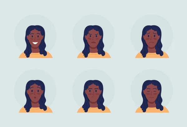 Woman Emotional Expressions Semi Flat Color Vector Character Avatar Set — Stock Vector