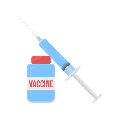 İçinde yarı düz renk vektör nesne olan bir şırınga. Beyaz konusunda tamamen gerçekçi. Klinik tedavi, grafik tasarım ve animasyon için modern çizgi film stili çizimini izole etti