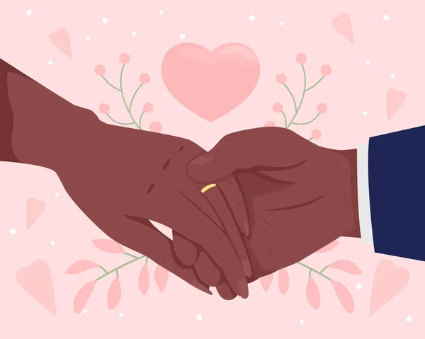 Bröllopsförslag Platt Färg Vektor Illustration Romantiskt Engagemang Hålla Händer Med — Stock vektor