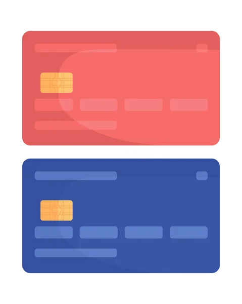 Plastik Kredi Kartları Yarı Düz Renk Vektör Nesne Kümesi Beyaz — Stok Vektör