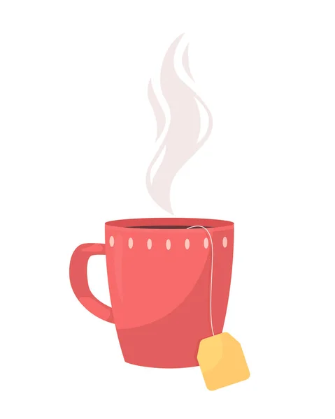 Red Mug Hot Tea Semi Flat Color Vector Object Full — Stock Vector