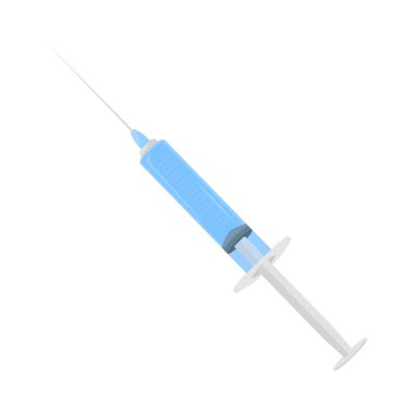 Yarı düz renk vektör objeli bir şırınga. Beyaz konusunda tamamen gerçekçi. Klinik tedavi, grafik tasarım ve animasyon için modern çizgi film stili çizimini izole etti