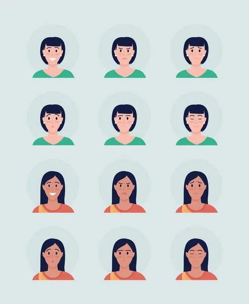 Different Women Face Expressions Semi Flat Color Vector Character Avatar — Stock Vector