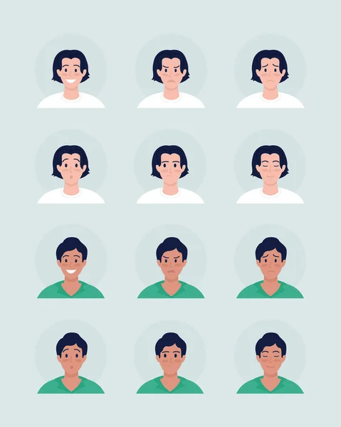 Various Boys Facial Expressions Semi Flat Color Vector Character Avatar — Stock Vector