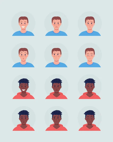 Diverse Male Facial Expressions Semi Flat Color Vector Character Avatar — Stock Vector