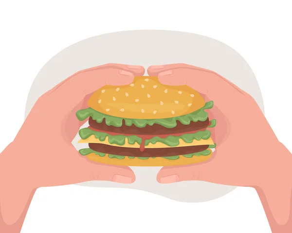 Fast Food Hamburger Vettore Isolato Illustrazione Hamburger Gustoso Tenendo Panino — Vettoriale Stock