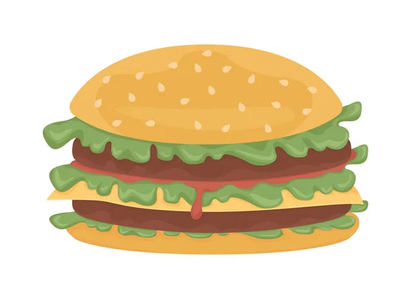 Burger Semi Plana Cor Objeto Vetorial Item Realista Cheio Branco —  Vetores de Stock