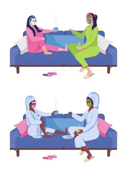 Mother Daughter Relationship Semi Flat Color Vector Characters Set Full — Stock Vector