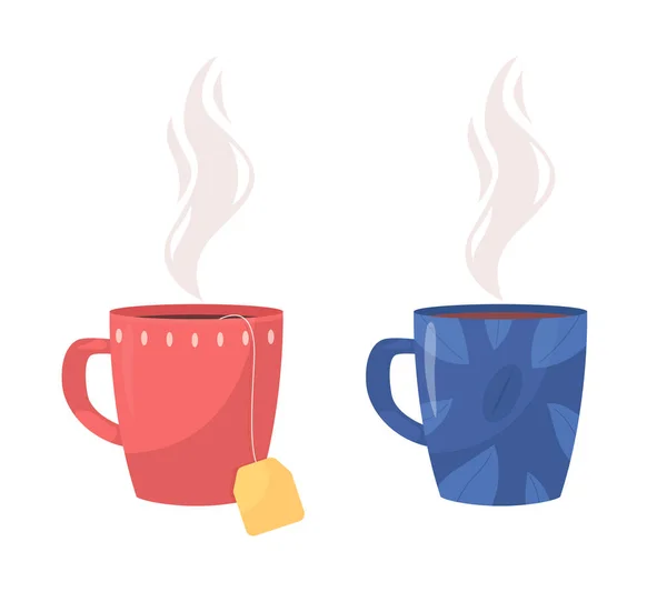 Rote Und Blaue Teetasse Halb Flache Farbe Vektor Objektset Voller — Stockvektor