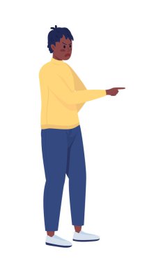 Öfke düşüncelerini açığa çıkaran genç adam yarı düz renk vektör karakteri. Ayakta duran figür. Beyazın üzerinde tam vücut insan. Gençlik öfkesi, grafik tasarım ve animasyon için modern çizgi film stili çizimlerini izole etti